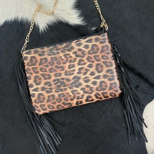 Leopard fringe purse